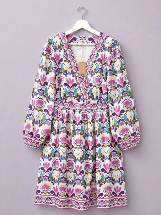 Boden Dresses & Skirts - Boden Mya Cotton Long-Sleeve Floral V-Neck Mini Dress Size 8R NWT